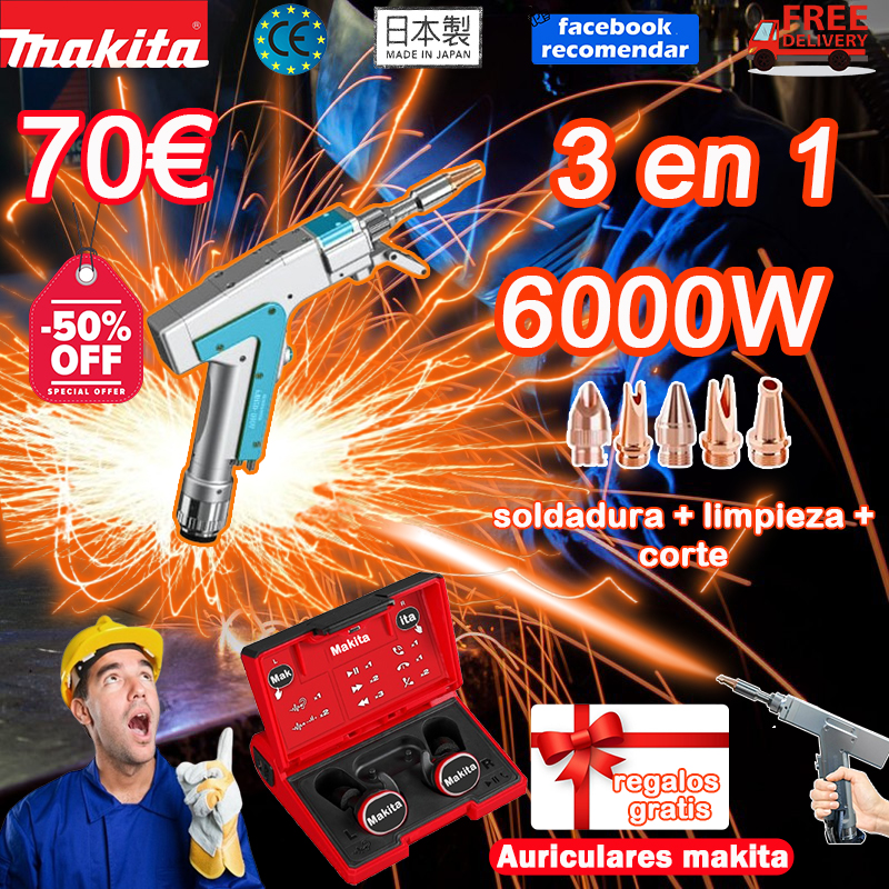 6000W 【3 en 1】: Soldadura + limpieza + corte (velocidad 10m/min, espesor 0-10mm)